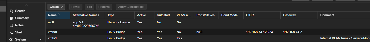 The final vmbr0 and vmbr1 layout