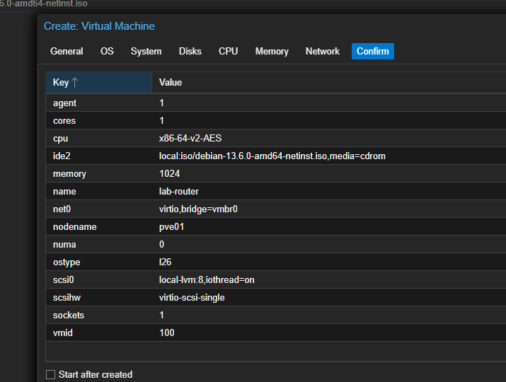 VM 100 creation summary