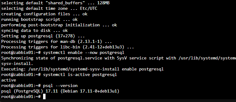 PostgreSQL 17 installation and service verification