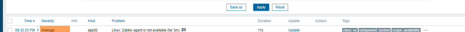 Zabbix detecting the deliberate app02 agent failure